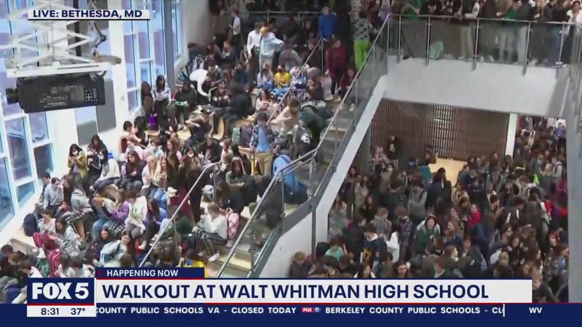 Walt Whitman High School students walk out in protest of antisemitic graffiti